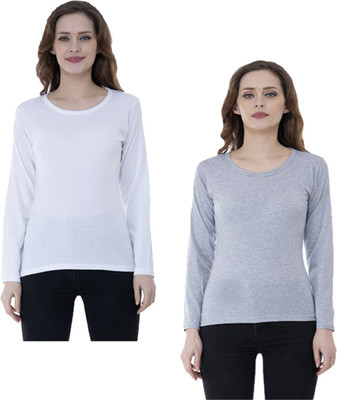 IndiWeaves Self Design, Solid Women Round Neck Multicolor T-Shirt