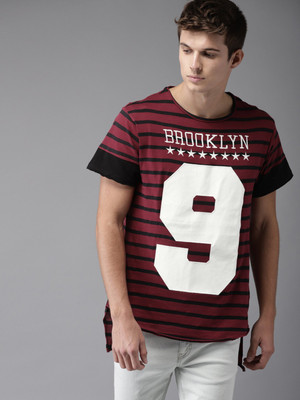 Moda Rapido Printed Men Round Neck Maroon, Black T-Shirt at flipkart