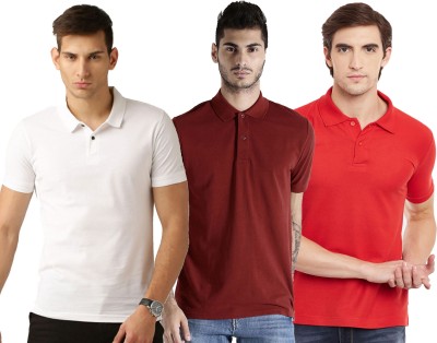 Galatea Solid Men Polo Neck Red, White, Maroon T-Shirt