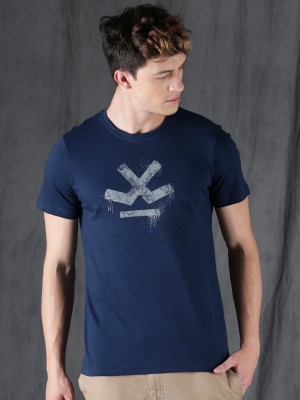 WROGN Printed Men Round Neck Blue T-Shirt