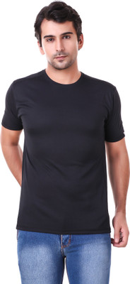 Galatea Solid Men Round Neck Black T-Shirt