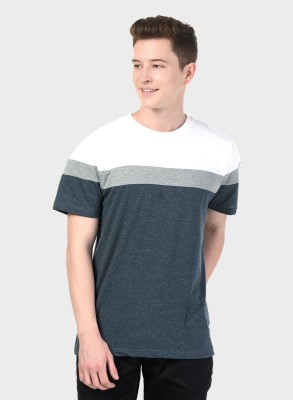 KALT Striped Men Round Neck Blue T-Shirt