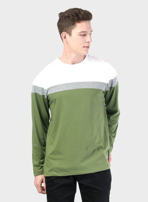KALT Striped Men Round Neck Green, Grey T-Shirt