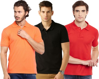 Galatea Solid Men Polo Neck Red, Black, Orange T-Shirt