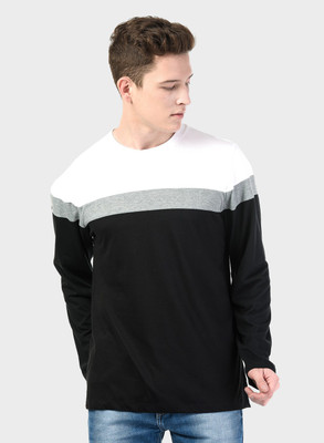 KALT Striped Men Round Neck Black, Grey T-Shirt