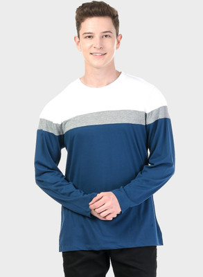 KALT Striped Men Round Neck Blue, Grey T-Shirt