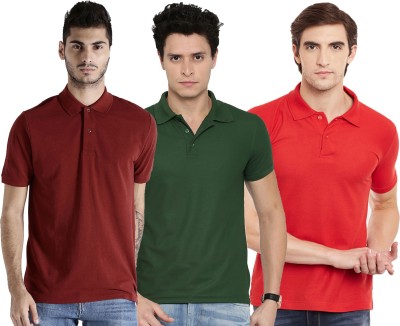 Galatea Solid Men Polo Neck Red, Green, Maroon T-Shirt