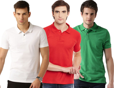 Galatea Solid Men Polo Neck Red, Green, White T-Shirt