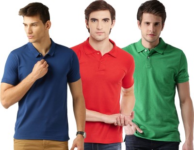 Galatea Solid Men Polo Neck Red, Green, Blue T-Shirt