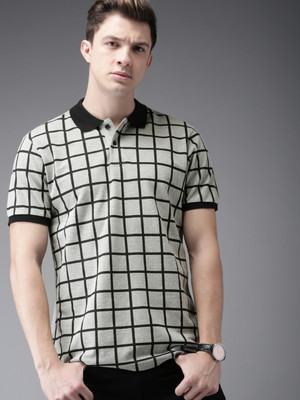 Moda Rapido Checkered Men Polo Neck Grey, Black T-Shirt