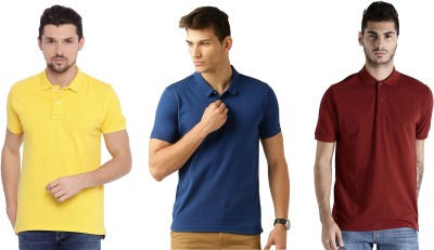 Galatea Solid Men Polo Neck Blue, Maroon, Yellow T-Shirt