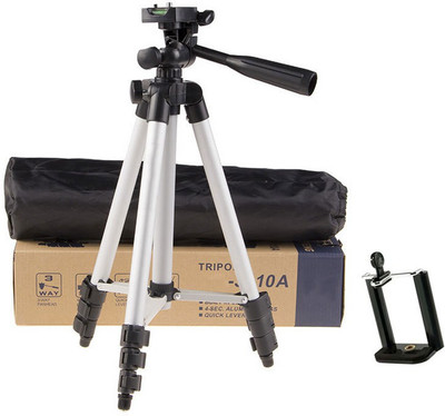 

m s megaslim Portable Tripod-3110 With Three-Dimensional Head & Quick Release Plate For Cameras and mobile clip holder for All Smartphones Tripod(Silver, Black, Supports Up to 1500)