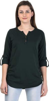 KALT Casual 3/4 Sleeve Solid Women Dark Green Top