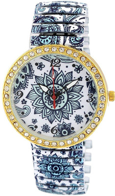 

Genevaa Latest Designer Stone Studded White Design Bracelet Stretchable Band Watch - For Women
