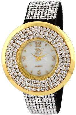 

Genevaa Black Unique Bridal Collection Designer Full Diamond Studded Fancy Party Wear Leather Watch - For Women