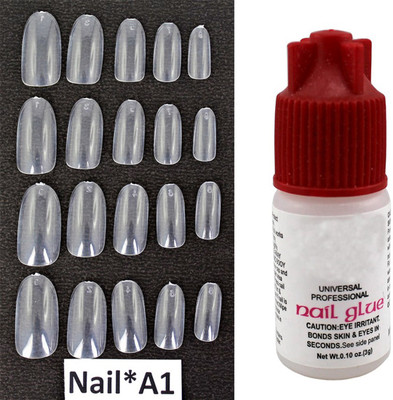 

Ear Lobe & Accessories 20 Pcs Transparent Oval Full Covrage Nails With Glue A-1 Transparent(Pack of 20)