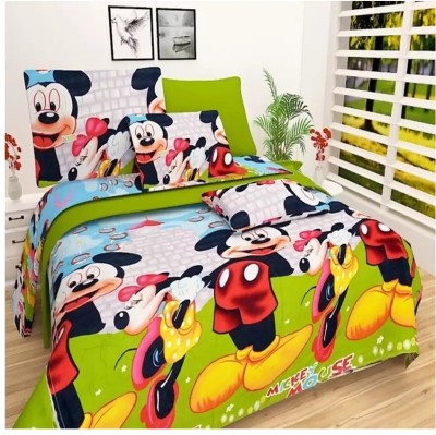 Home Readiness 185 TC Polycotton Double Cartoon Flat Bedsheet(Pack of 1, Light Green)