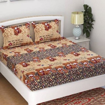 Panipat Textile Hub 143 TC Polycotton Double 3D Printed Fitted & Flat Bedsheet(Pack of 1, Beige)