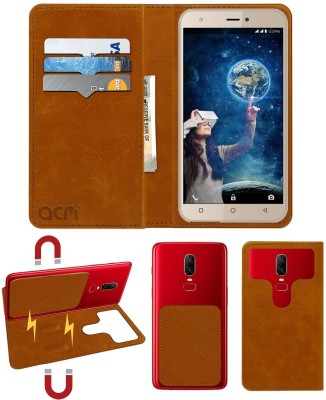 ACM Flip Cover for Intex Aqua 5.5 VR Plus(Gold, Cases with Holder, Pack of: 1)