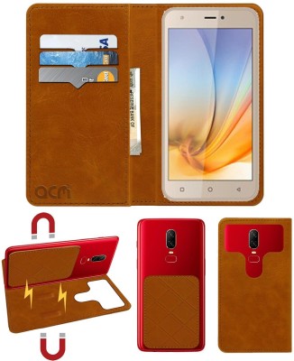 ACM Flip Cover for Intex Aqua 5.5 VR(Gold, Cases with Holder, Pack of: 1)