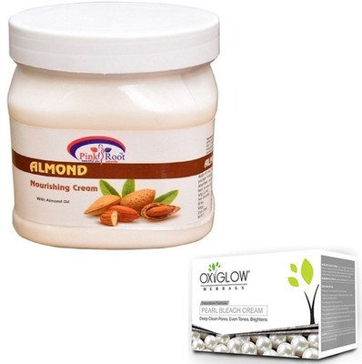 Pink Root ALMOND CREAM 500GM WITH OXYGLOW PEARL BLEACH 50GM(Set of 2)