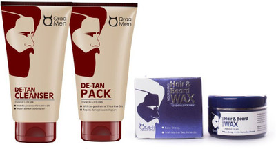 

Qraa De Tan Pack 120gm + De Tan Cleanser 100gm + Hair & Beard Wax black 100gm(Set of 3)