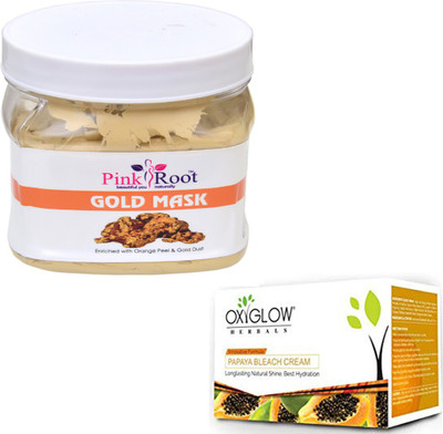 

Pink Root GOLD MASK 500GM WITH OXYGLOW PAPAYA PAPAYA 50GM(Set of 2)