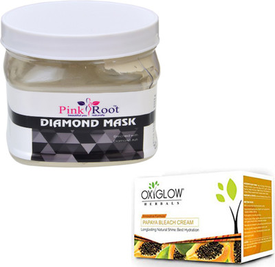 Pink Root DIAMOND MASK 500GM WITH OXYGLOW PAPAYA PAPAYA 50GM(Set of 2)