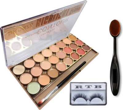 

RTB Combo of MarsContour Bronze Highlight Palette Concealer with Oval Application Brush false eyelash(Set of 3)