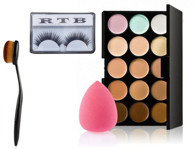 

RTB Combo of MNPro Contour 15 pallets long lasting cream Concealer (Multiple) False eyelash, Beauty Blender, Contour Brush(Set of 4)