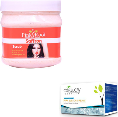

Pink Root SAFRON SCRUB 500GM WITH OXYGLOW OXY BLEACH 50GM(Set of 2)