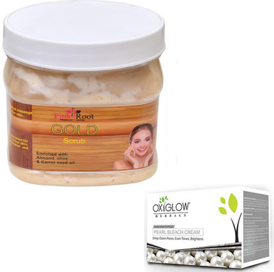 

Pink Root GOLD SCRUB 500GM WITH OXYGLOW PEARL BLEACH 50GM(Set of 2)