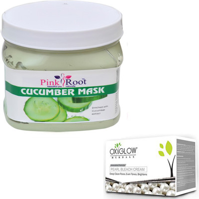 

Pink Root CUCUMBER MASK 500GM WITH OXYGLOW PEARL BLEACH 50GM(Set of 2)