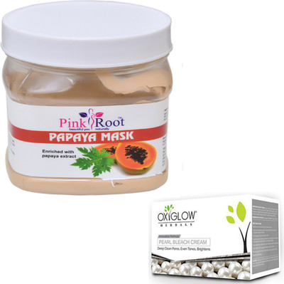 Pink Root PAPAYA MASK 500GM WITH OXYGLOW PEARL BLEACH 50GM(Set of 2)