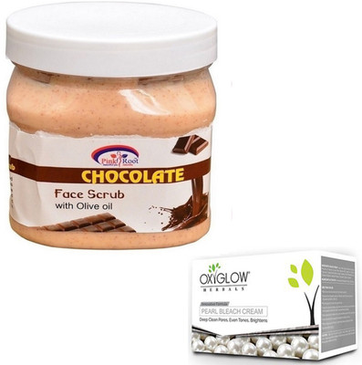 

Pink Root CHOCOLATE SCRUB 500GM WITH OXYGLOW PEARL BLEACH 50GM(Set of 2)