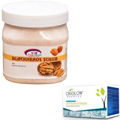 

Pink Root BLACKHEADS SCRUB 500GM WITH OXYGLOW OXY BLEACH 50GM(Set of 2)