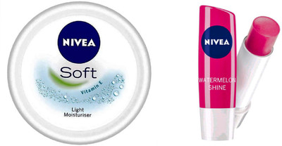 

Nivea Soft light Moisturizer (200 ML) & Shine Caring Lip Balm Watermelon(Set of 2)