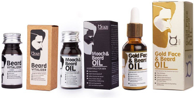 

Qraa Men Mooch & Beard Oil 30ml + Beard Vitalizer-For Beard Growth30Ml + Gold Face And Beard Oil 30ml(Set of 3)