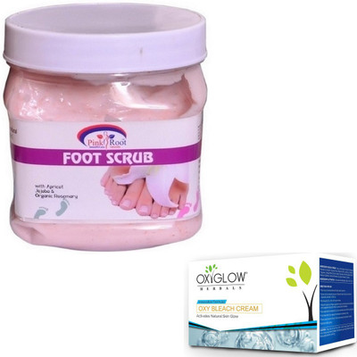 

Pink Root FOOT SCRUB 500GM WITH OXYGLOW OXY BLEACH 50GM(Set of 2)