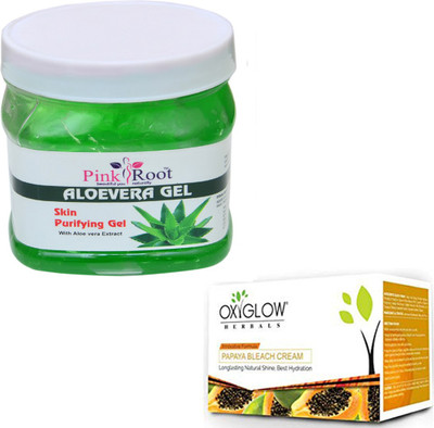 Pink Root ALOEVERA GEL 500GM WITH OXYGLOW PAPAYA PAPAYA 50GM(Set of 2)