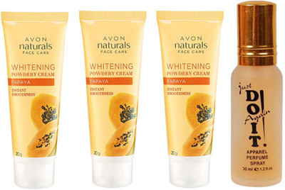 

Avon Anew Papaya whitening powdery cream 20 g pack of 3 and one sparkle perfume 150 ml(Set of 4)