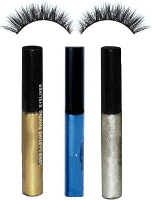 

BBMENOW SILVER GOLD BLUE WATERPROOF GLITTER EYE LINER 5 ml W (BLUE, GOLD, SILVER)WITH EYELASHES (PACK OF 2)_(Set of 4)