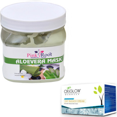 

Pink Root ALOEVERA MASK 500GM WITH OXYGLOW OXY BLEACH 50GM(Set of 2)
