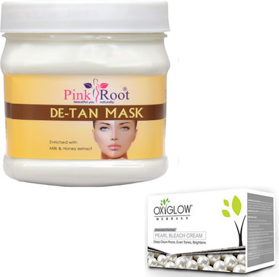 

Pink Root DE-TAN MASK 500GM WITH OXYGLOW PEARL BLEACH 50GM(Set of 2)