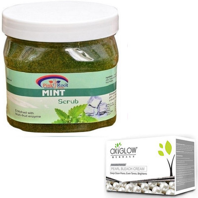 

Pink Root MINT SCRUB 500GM WITH OXYGLOW PEARL BLEACH 50GM(Set of 2)