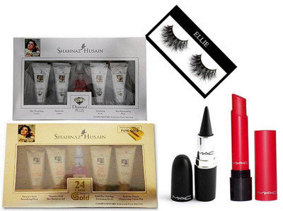 

ELLIE Eyelashes&Shahnaz Husain Dimond Facial KIt & Shahnaz Husain Gold Facial KIt,stick kaja & liptensity lipstick(Set of 5)