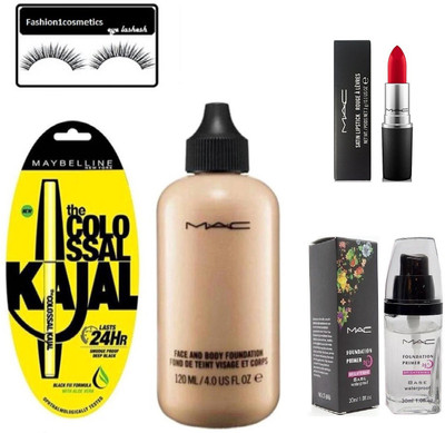 

FASHION1COSMETICS Combo of foundation primer,face and body foundation,kajal,lipstick with eyelashes(Set of 5)