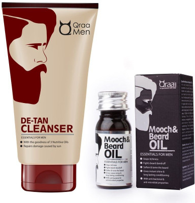 

Qraa Men D-Tan Cleanser for Men 100gm + Mooch & Beard Oil 30ml(Set of 2)