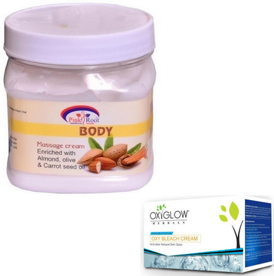 

Pink Root BODY MASSAGE CREAM 500GM WITH OXYGLOW OXY BLEACH 50GM(Set of 2)