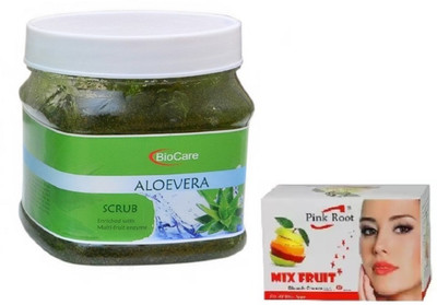 

Pink Root MIX FRUIT BLEACH 43G WITH BIOCARE ALOEVERA SCRUB 500GM(Set of 2)